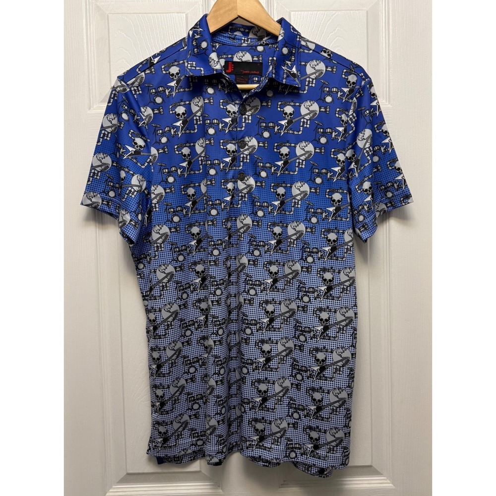 Jamie Sadock Polo Men Size M Zaffre Blue NWT Skull Guitar Rock Print M02121